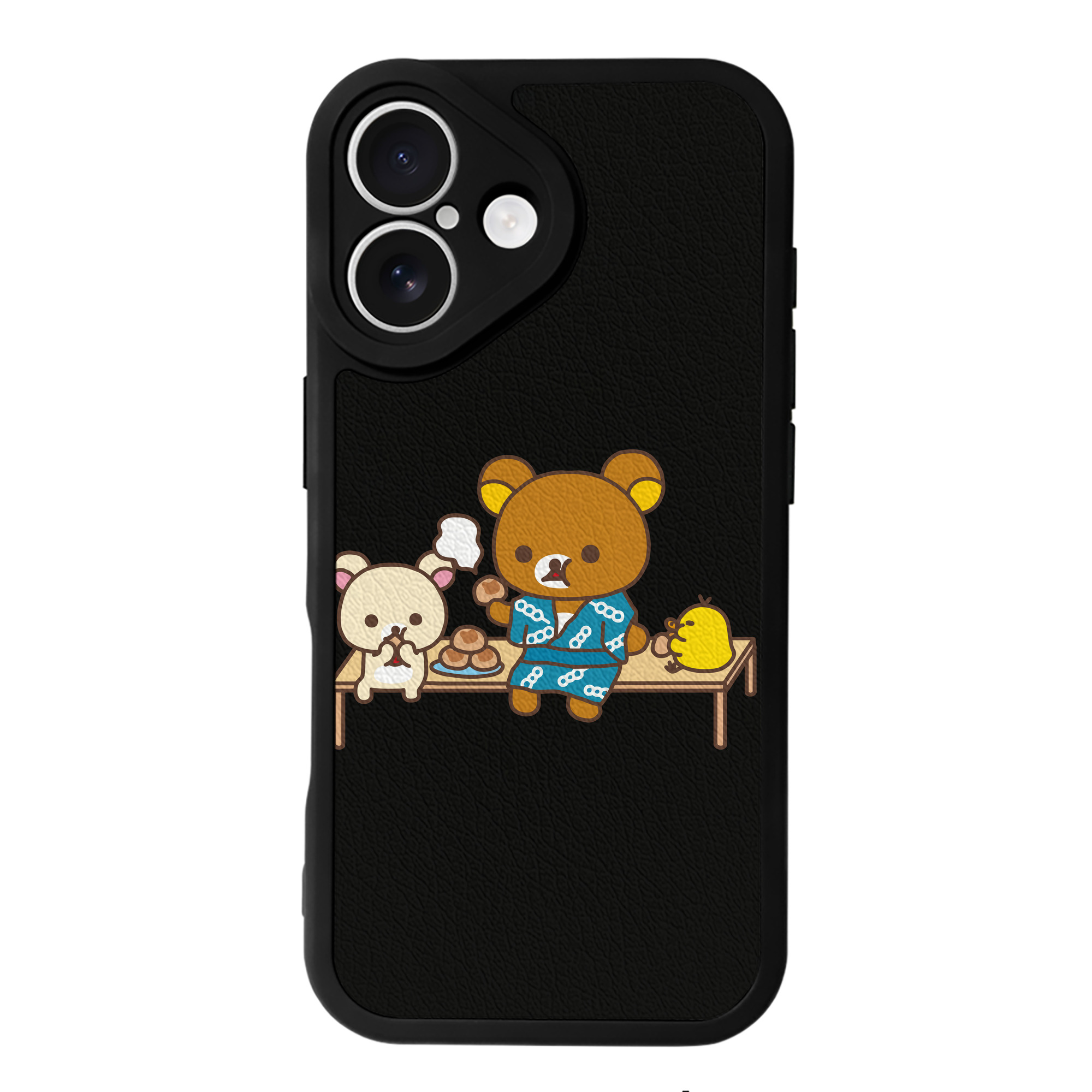 （画像用） リラックマ リラックマ キイロイトリ Rilakkuma Korilakkuma Kiiroitori 【iPhone 16シリーズ対応】シリコンスマホケース（レザー調） 材質：シリコン
